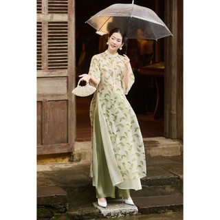 [LAMER X PHƯƠNG ANH ĐÀO] Áo Dài Cách Tân An Hoa Dáng Suông (Không quần) Cổ Truyền Thống 2 Lớp Tơ Óng Cao Cấp S61A25Q015