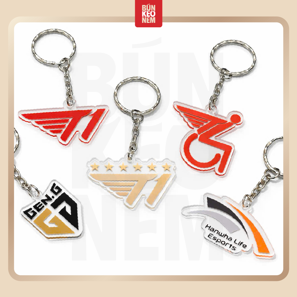 MÓC KHÓA NHỰA ACRYLIC LOGO ESPORTS – T1 6 SAO / TÊ LIỆT / HLE / GEN.G