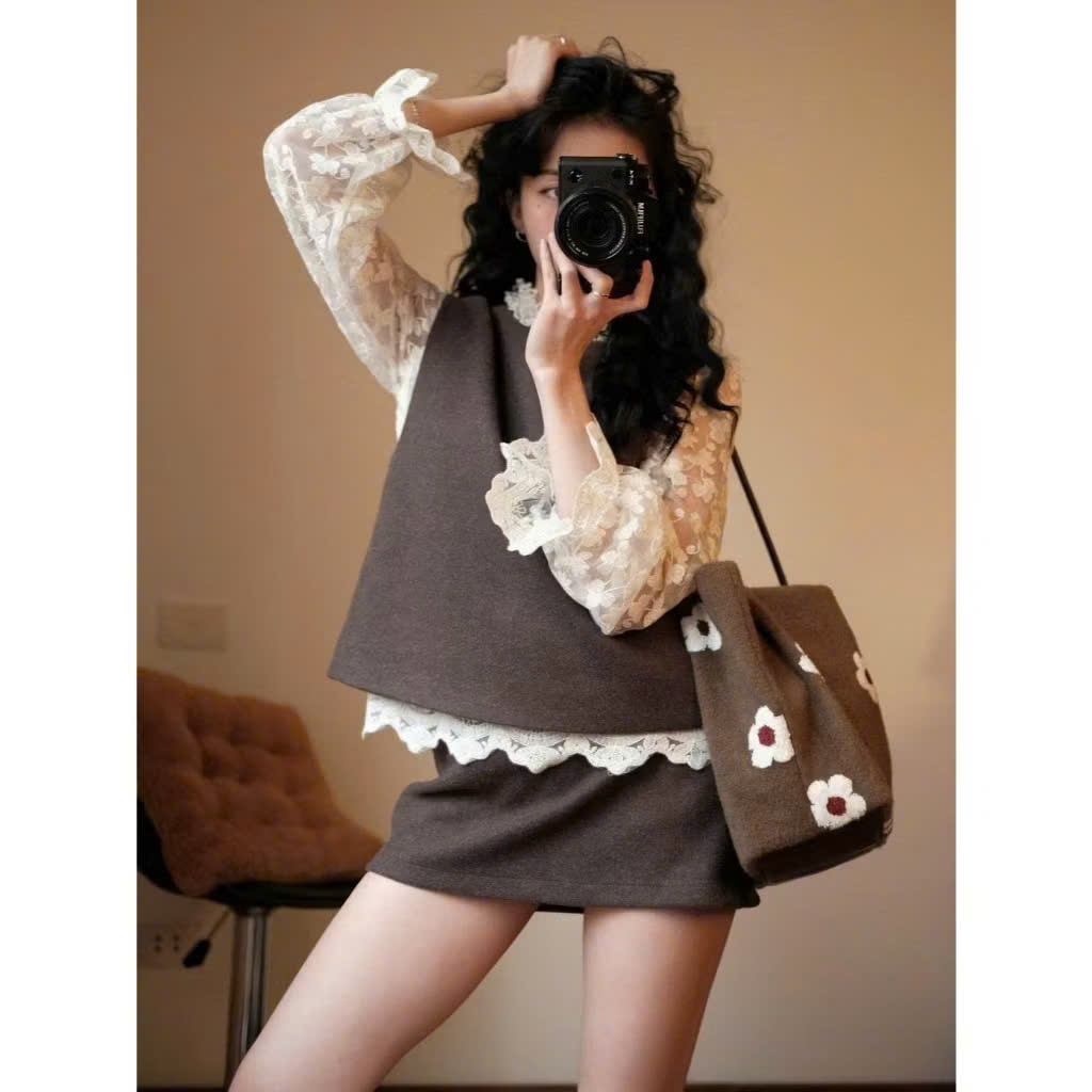 [SET 2 MÓN]Áo Gile Mặc 2 Kiểu Mix Chân Váy Ngắn Chất Dạ Basic Thanh Lịch Set Dạ Mặc Tết (Ko kèm áo trong) Joolate