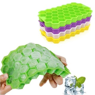 Combo 3 [Mẫu mới] Khay đá tổ ong silicon 37 ô có nắp đậy - kháng khuẩn, chống mùi