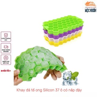 Combo 3 [Mẫu mới] Khay đá tổ ong silicon 37 ô có nắp đậy - kháng khuẩn, chống mùi