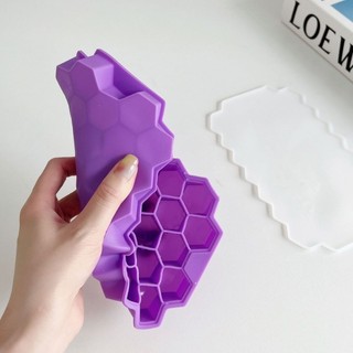 Combo 3 [Mẫu mới] Khay đá tổ ong silicon 37 ô có nắp đậy - kháng khuẩn, chống mùi