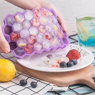 Combo 3 [Mẫu mới] Khay đá tổ ong silicon 37 ô có nắp đậy - kháng khuẩn, chống mùi