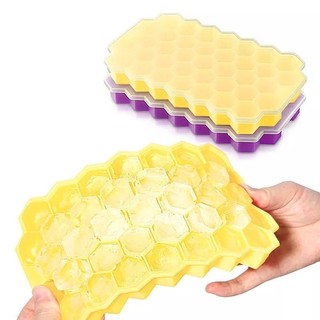Combo 3 [Mẫu mới] Khay đá tổ ong silicon 37 ô có nắp đậy - kháng khuẩn, chống mùi