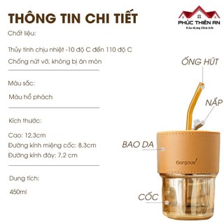 Combo 3 Ly, cốc thuỷ tinh uống nước có ống hút - Sang trọng, siêu bền, tiện dụng