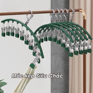 Combo 3 [Hàng đẹp] Móc treo quần áo, đồ lót, tất vớ 10 kẹp, thiết kế khoá chống gió