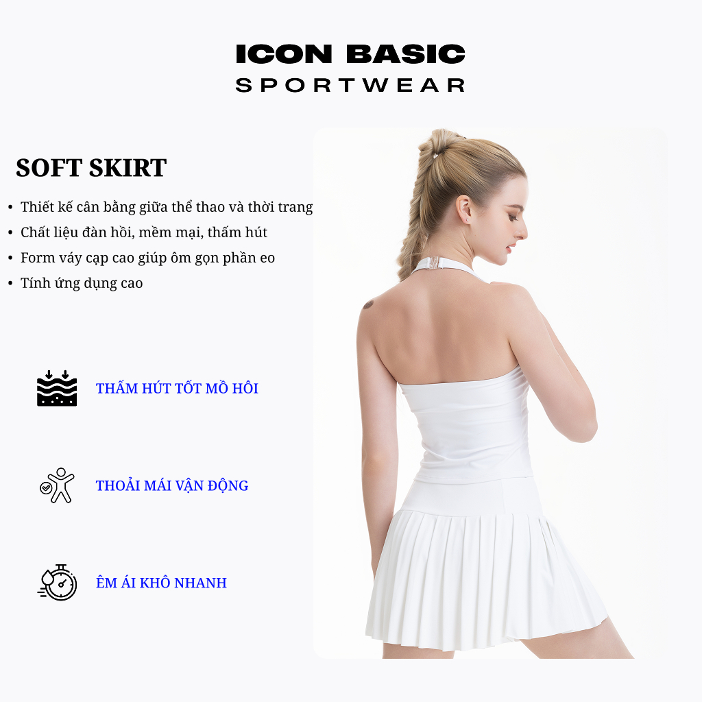 SOFT SKIRT Chân váy xếp ly bản lưng to thể thao - ICON BASIC Sportwear