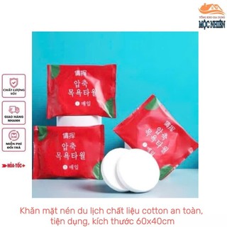 Combo 3 [Mẫu mới - vỏ màu đỏ] Khăn mặt nén du lịch, chất liệu cotton an toàn, tiện dụng, kích thước 60x40cm