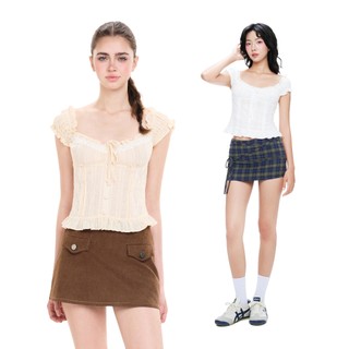 CARA Áo kiểu dáng croptop Cheji chất xô nữ tính trendy