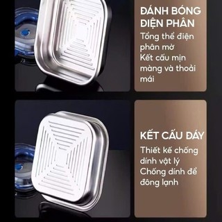 Combo 3 [Nắp gài - quai xách] Hộp inox vuông đựng thực phẩm có nắp gài, quai xách  - tiện dụng, siêu bền
