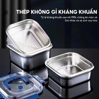 Combo 3 [Nắp gài - quai xách] Hộp inox vuông đựng thực phẩm có nắp gài, quai xách  - tiện dụng, siêu bền