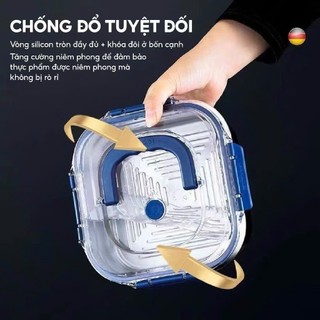 Combo 3 [Nắp gài - quai xách] Hộp inox vuông đựng thực phẩm có nắp gài, quai xách  - tiện dụng, siêu bền