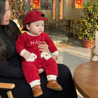Body zip lông dài tay cho bé 4-11Kg mặc thu đông. Body dài đỏ be cho bé mặc đi chơi. Dino Kids