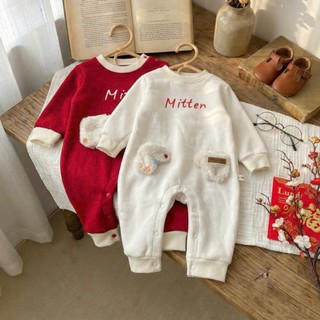Body zip lông dài tay cho bé 4-11Kg mặc thu đông. Body dài đỏ be cho bé mặc đi chơi. Dino Kids