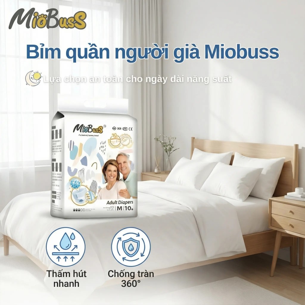 [30 miếng] MioBusS  Bỉm quần người lớn – Êm mềm, dễ mặc, thấm hút nhanh, chống tràn hiệu quả