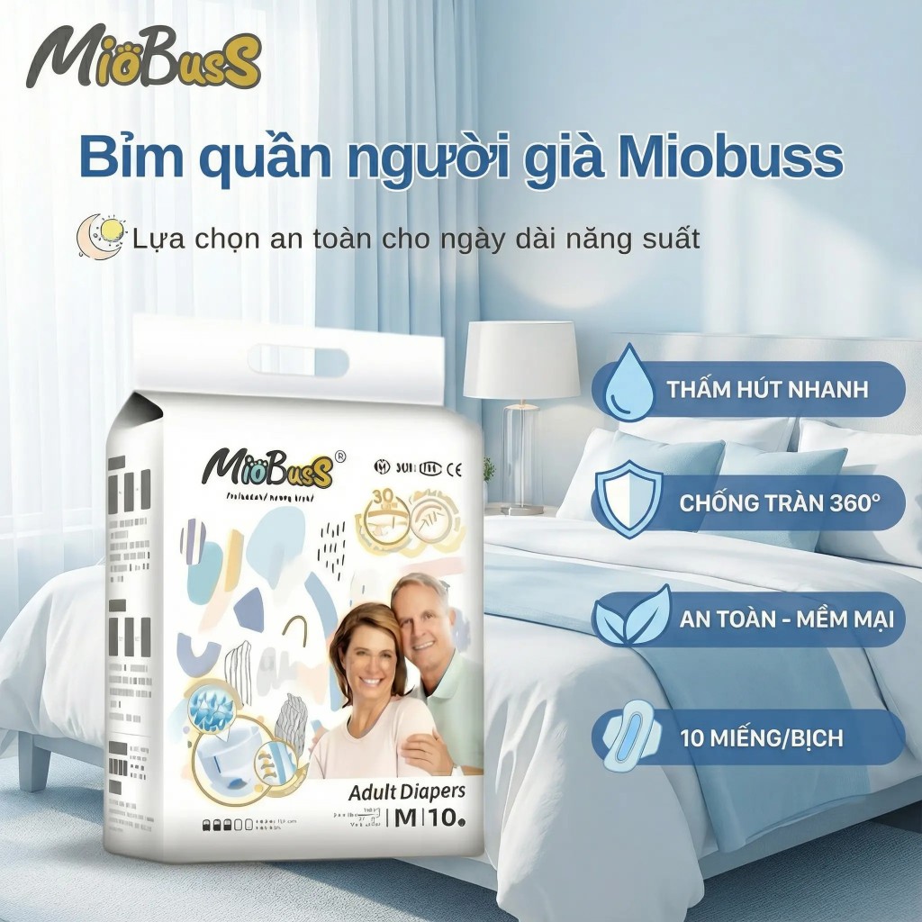 [30 miếng] MioBusS  Bỉm quần người lớn – Êm mềm, dễ mặc, thấm hút nhanh, chống tràn hiệu quả