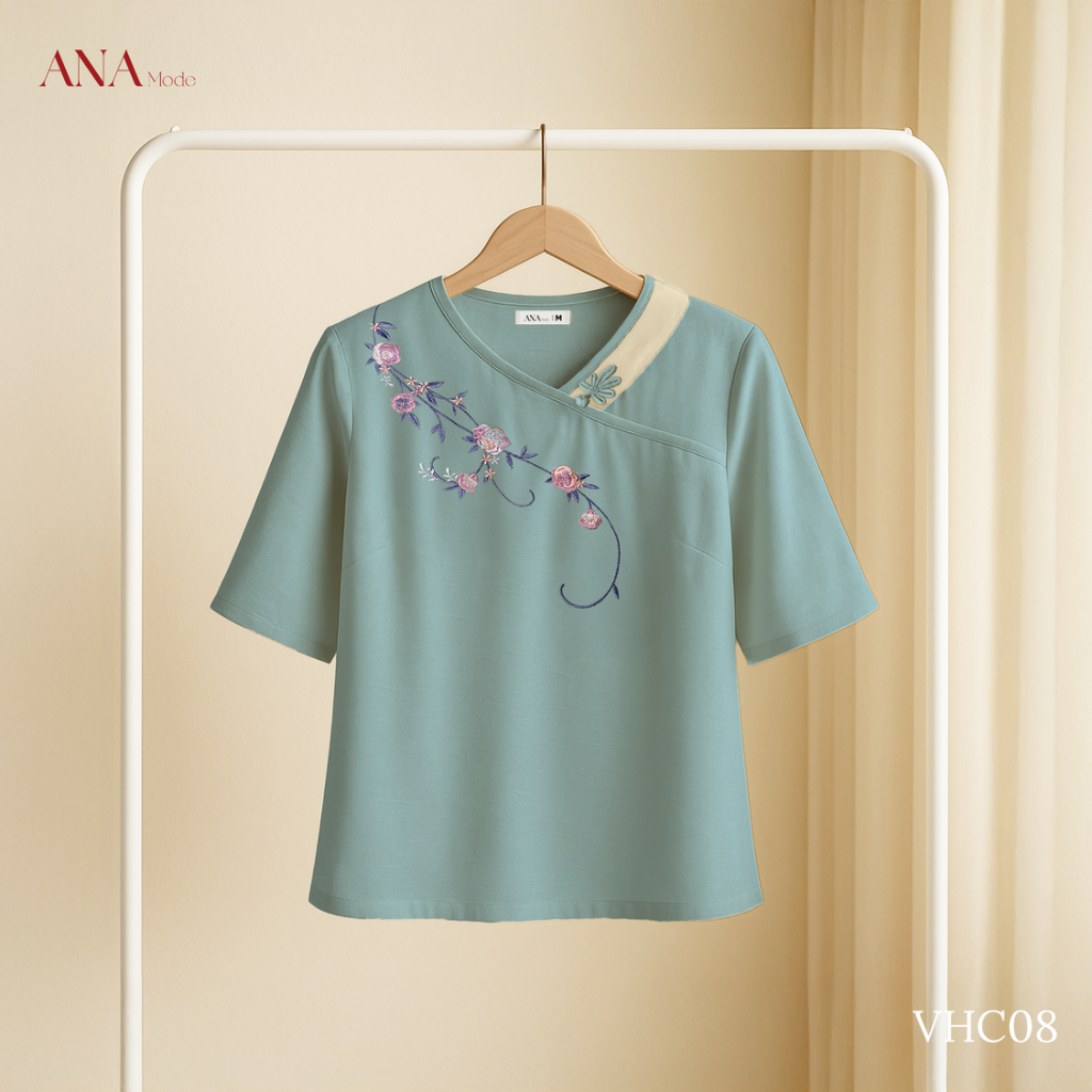 Áo Kiểu Truyền Thống Trung Niên ANA Mode Chất Liệu Lụa Vân Mờ Thanh Lịch Quà Tặng Mẹ AK25VHC08