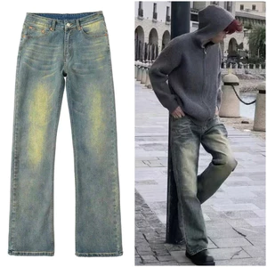 L10 Quần Jeans Nam Nữ Ống Loe Vintage Washed Cao Cấp Phong Cách Douyin