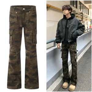 L1 Quần Jean Nam Nữ Cargo Nam Nữ Túi Hộp Rằn Ri Camo Cao Cấp Phong Cách Douyin