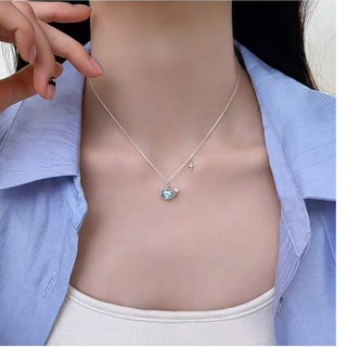 Dây chuyền Cá voi - Vòng cổ nữ đính đá xanh hải dương, kiểu dáng nữ tính sang trọng, Món Quà Ý Nghĩa