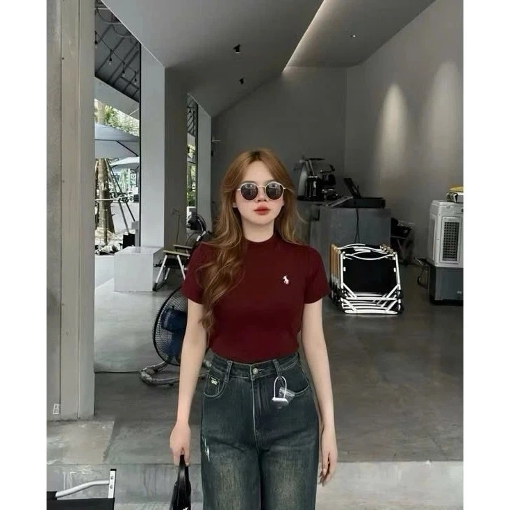 Áo Thun Nữ Logo Ngựa Basic From chuẩn Tôn da,Tôn Dáng Chất Thun Tăm Cao Cấp Ôm Body Siêu Đẹp