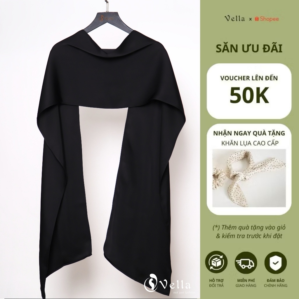 Khăn choàng lụa dạ tiệc màu đen / trắng cao cấp phối đầm cúp ngực, áo ống Vella VPK-KL