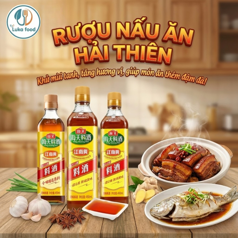 Rượu Nấu Ăn Hải Thiên 450ml - Khử Mùi Tanh, Ướp Thịt Cá Thơm Ngon, Nguyên Liệu Tự Nhiên, An Toàn Sức Khỏe Luka Food