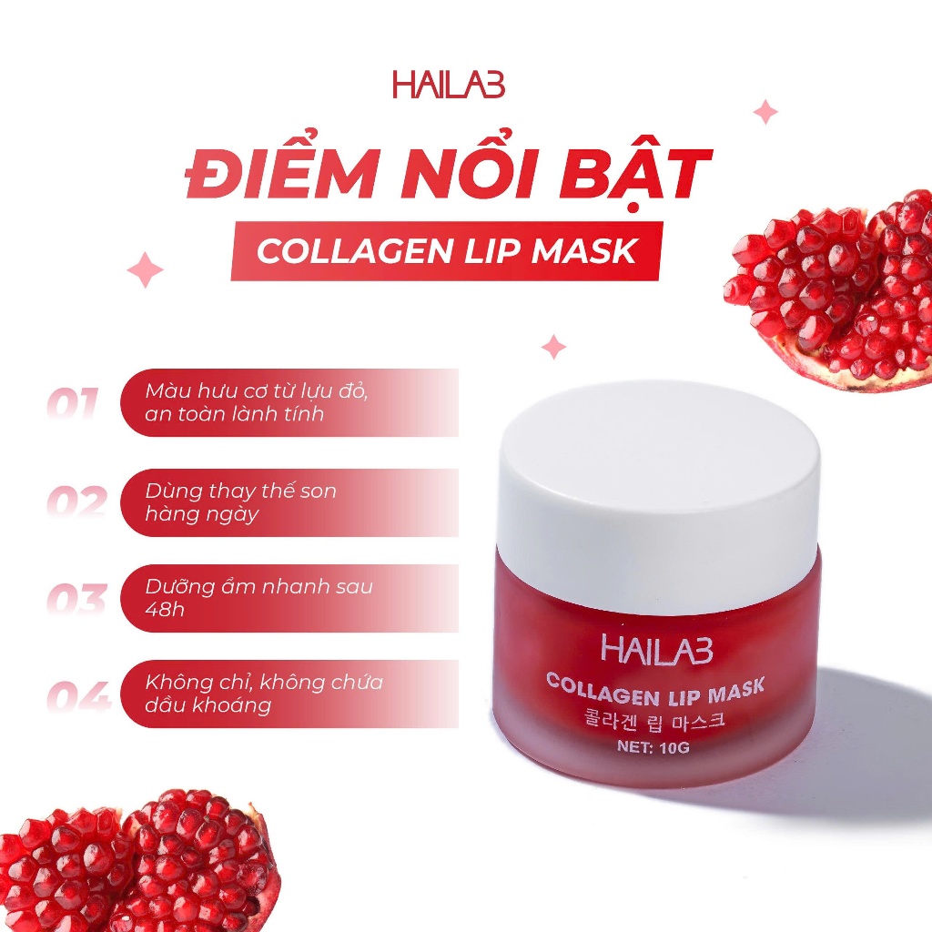 Son dưỡng môi lựu đỏ HAILAB hũ 10g [ tặng cọ silicon lấy son ] - Hỗ trợ giảm thâm, hồng môi, dưỡng ẩm