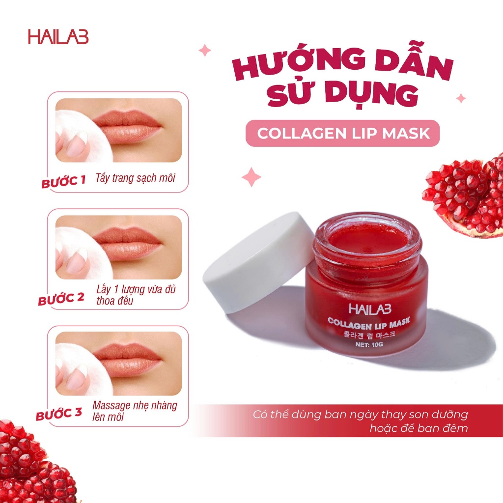 Son dưỡng môi lựu đỏ HAILAB hũ 10g [ tặng cọ silicon lấy son ] - Hỗ trợ giảm thâm, hồng môi, dưỡng ẩm