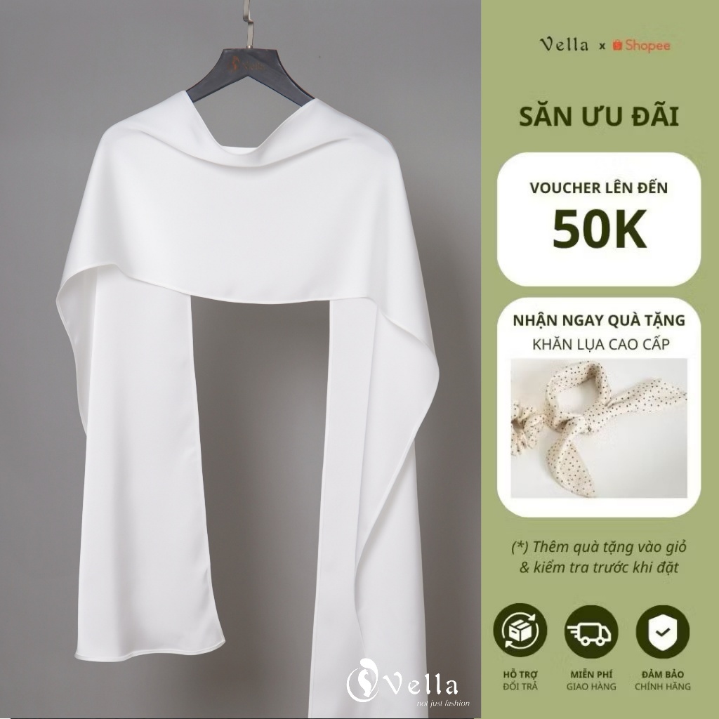 Khăn choàng lụa dạ tiệc màu trắng / đen cao cấp phối đầm cúp ngực, áo ống Vella VPK-KL