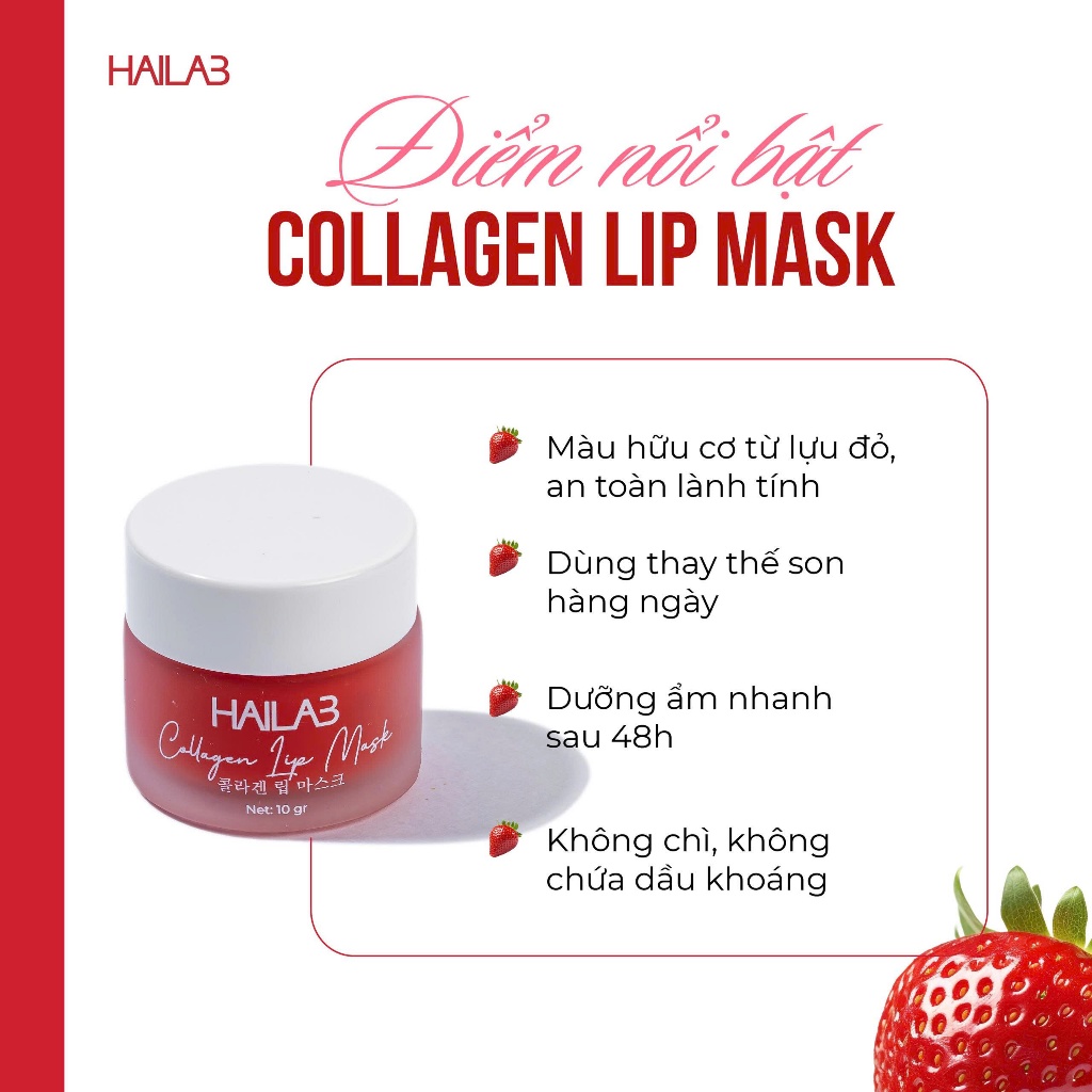 Son dưỡng môi dâu tây HAILAB hũ 10g [ tặng tẩy tế bào chết môi dâu tây + 1 cọ son silicon ]