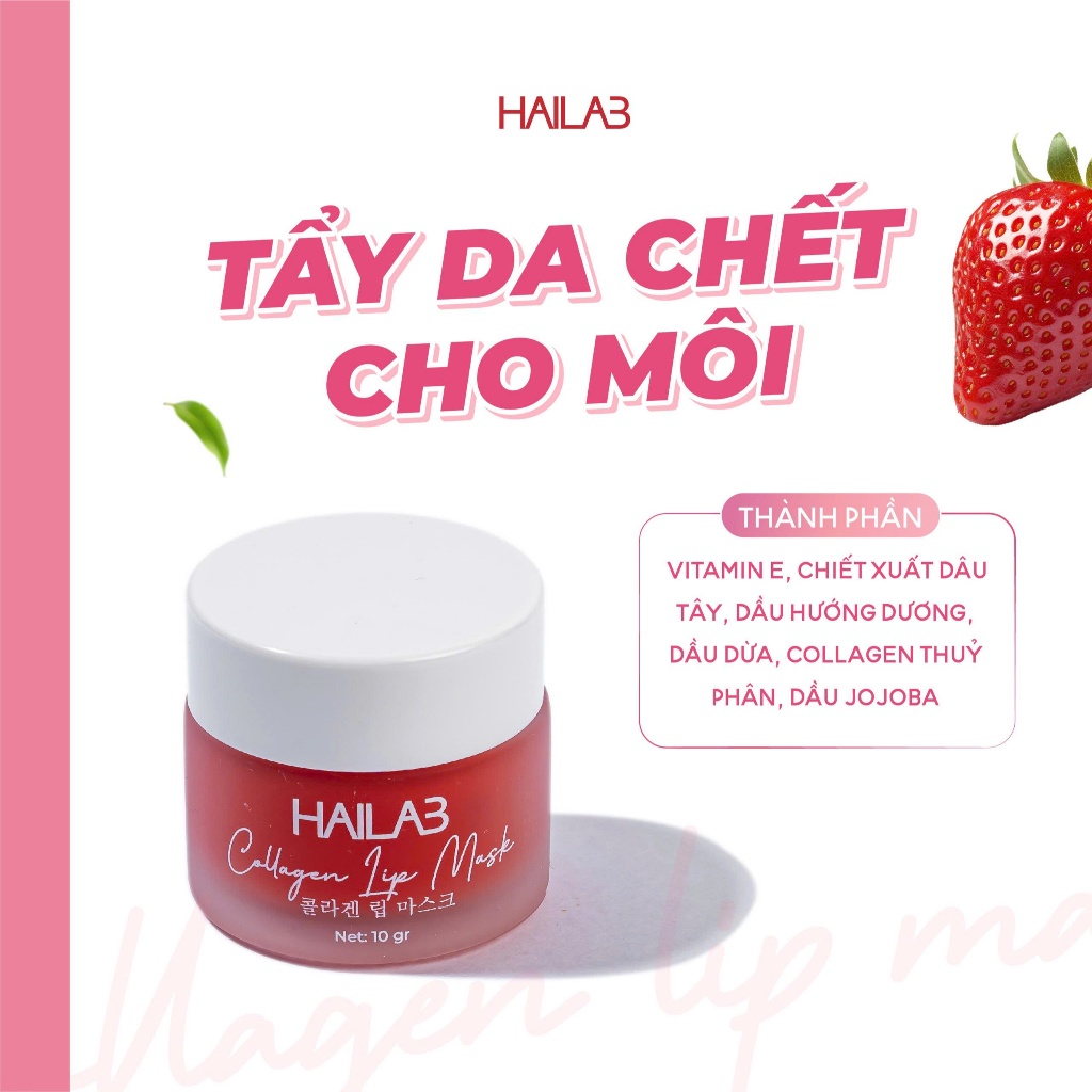 Son dưỡng môi dâu tây HAILAB hũ 10g [ tặng tẩy tế bào chết môi dâu tây + 1 cọ son silicon ]