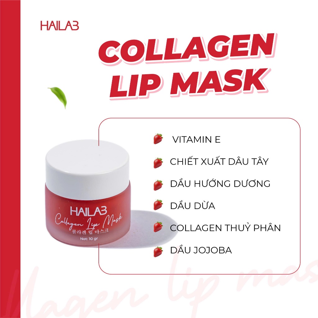 Son dưỡng môi dâu tây HAILAB hũ 10g [ tặng tẩy tế bào chết môi dâu tây + 1 cọ son silicon ]