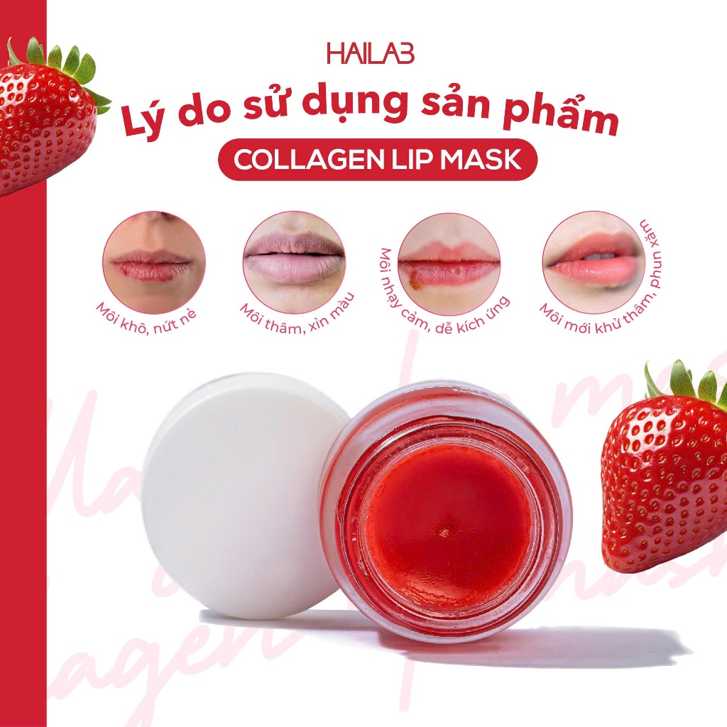 Son dưỡng môi dâu tây HAILAB hũ 10g [ tặng tẩy tế bào chết môi dâu tây + 1 cọ son silicon ]