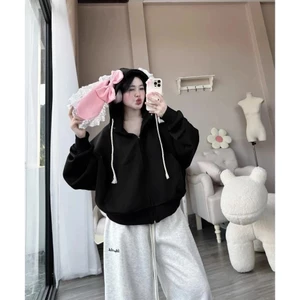 Áo Khoác Nỉ Tai Thỏ Ren Hồng Basic Xinh xắn From Rộng Chất Nỉ Tàu Mềm Mịn Siêu Dày Dặn
