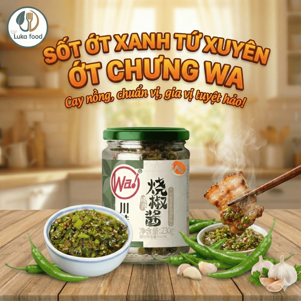 Sốt Ớt Xanh Tứ Xuyên Wa! (230g) - Sa Tế Ớt Nướng Than Cay Nồng, Trộn Cơm Siêu Ngon Nội Địa Trung Luka Food