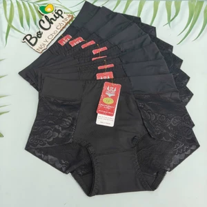 Quần lót nữ Bigsize thun lạnh màu đen 40-80 ký đúc su phối ren Cạp Cao gen bụng Đại Phát 3255 - Bơ Chip