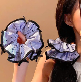 Scrunchies Dây Cột Tóc Chấm Bi Tim Xanh Bốn Lớp Xếp Ly Cho Bạn Gái