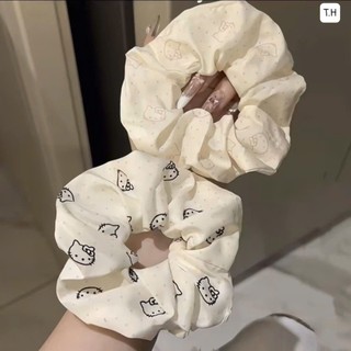 Scrunchies dây cột tóc màu hồng hoạ tiết mèo xinh xắn cho bé gái