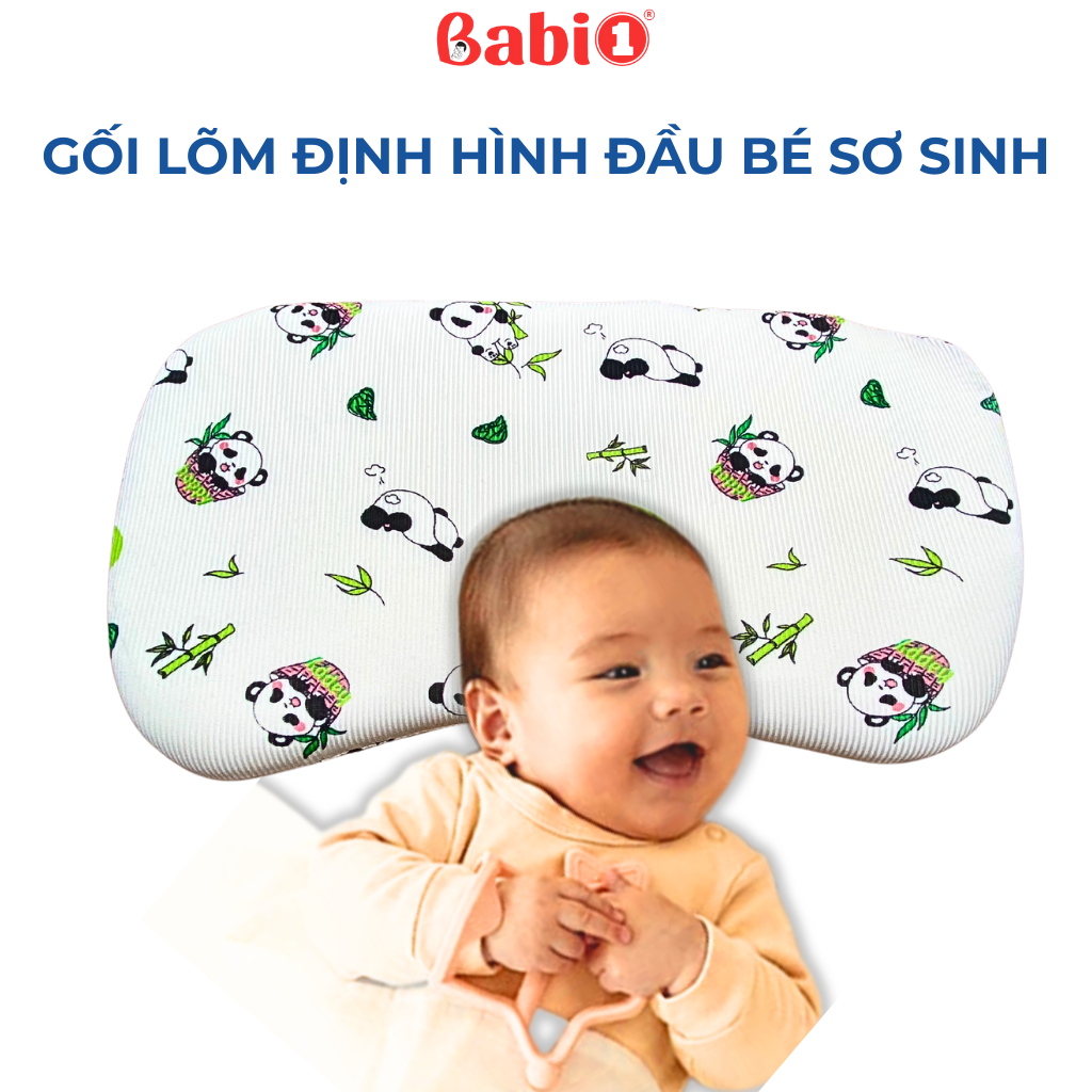 Gối Cao Su Non Babi1 Thiết Kế Lõm Định Hình Đầu Cho Bé Sơ Sinh Kích Thước 35x21x3.2cm