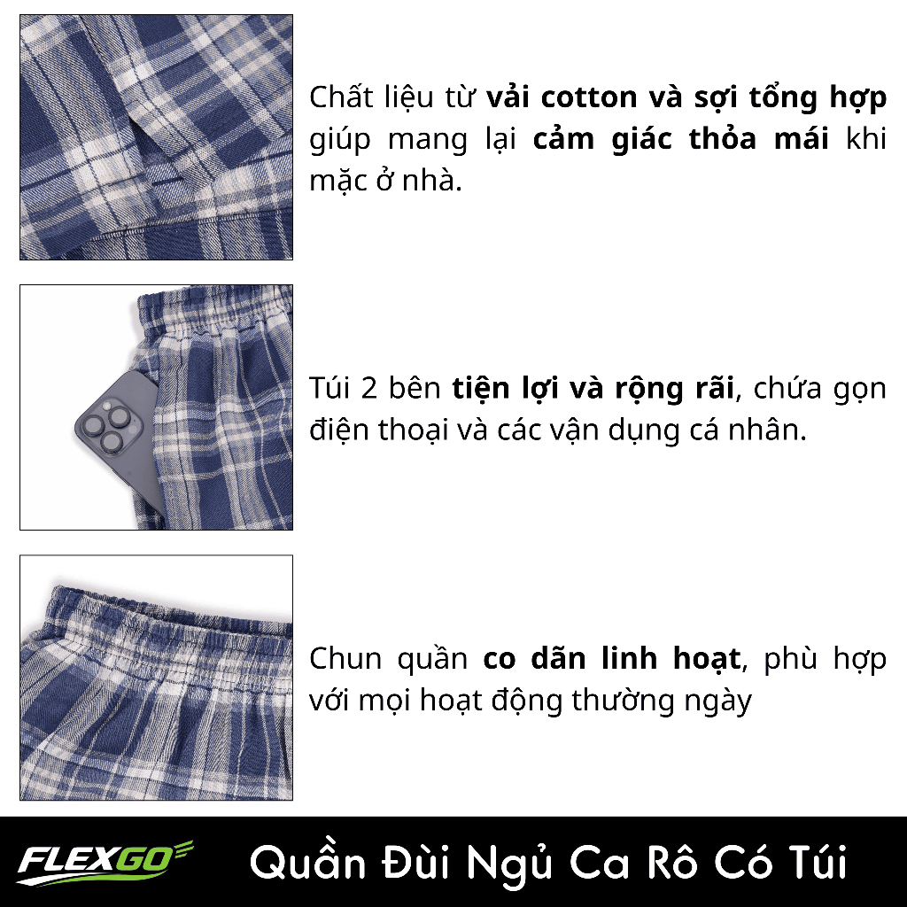 (Hỏa Tốc HCM) Quần đùi nam họa tiết caro form ngắn  có túi – Vải kate 100% cotton Flexgo