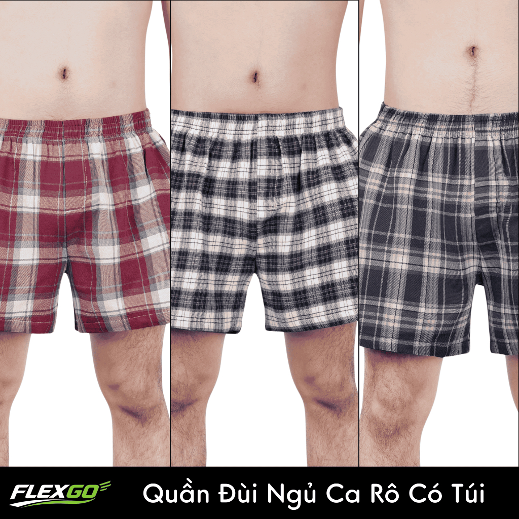 (Hỏa Tốc HCM) Quần đùi nam họa tiết caro form ngắn  có túi – Vải kate 100% cotton Flexgo