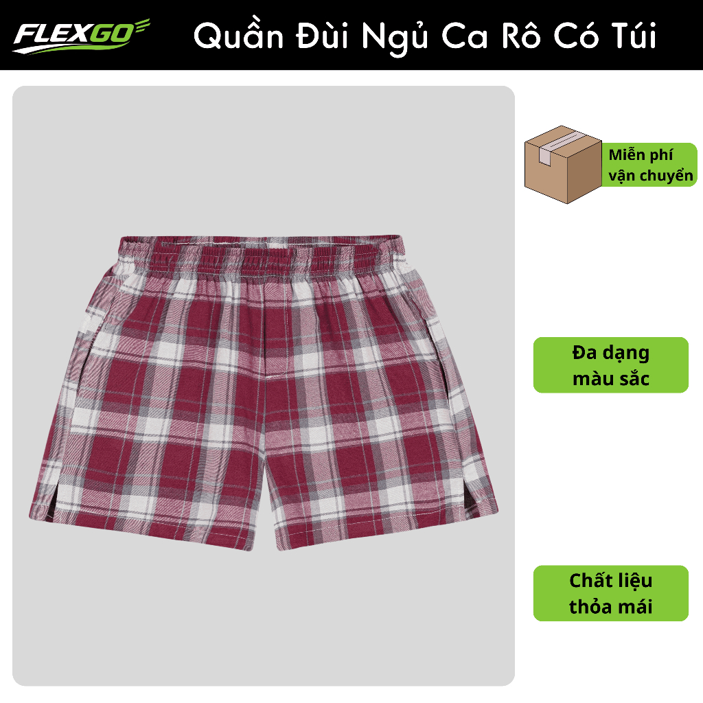 (Hỏa Tốc HCM) Quần đùi nam họa tiết caro form ngắn  có túi – Vải kate 100% cotton Flexgo
