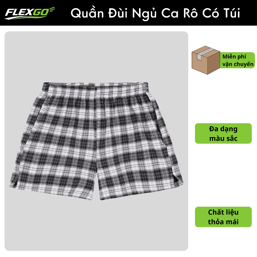 (Hỏa Tốc HCM) Quần đùi nam họa tiết caro form ngắn  có túi – Vải kate 100% cotton Flexgo