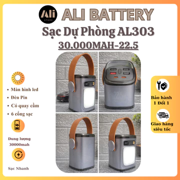 Sạc Dự Phòng AL303 30.000mah có 6 cổng sạc . Tích hợp cáp sạc . có sạc nhanh - 22.5w - Pin li on ss Phụ Kiện, Led