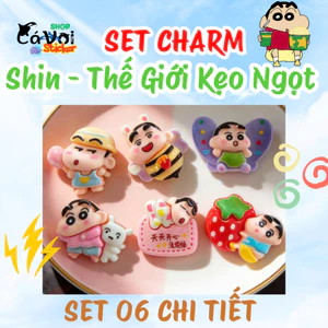 Charm gắn dép: Charm Shin thế giới kẹo ngọt - Set 06 sticker ngọt ngào dễ thương