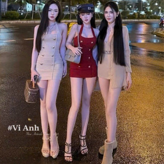QCL1 11869 Váy body cúc cổ yếm siêu hot cực tôn dáng(Freesize)