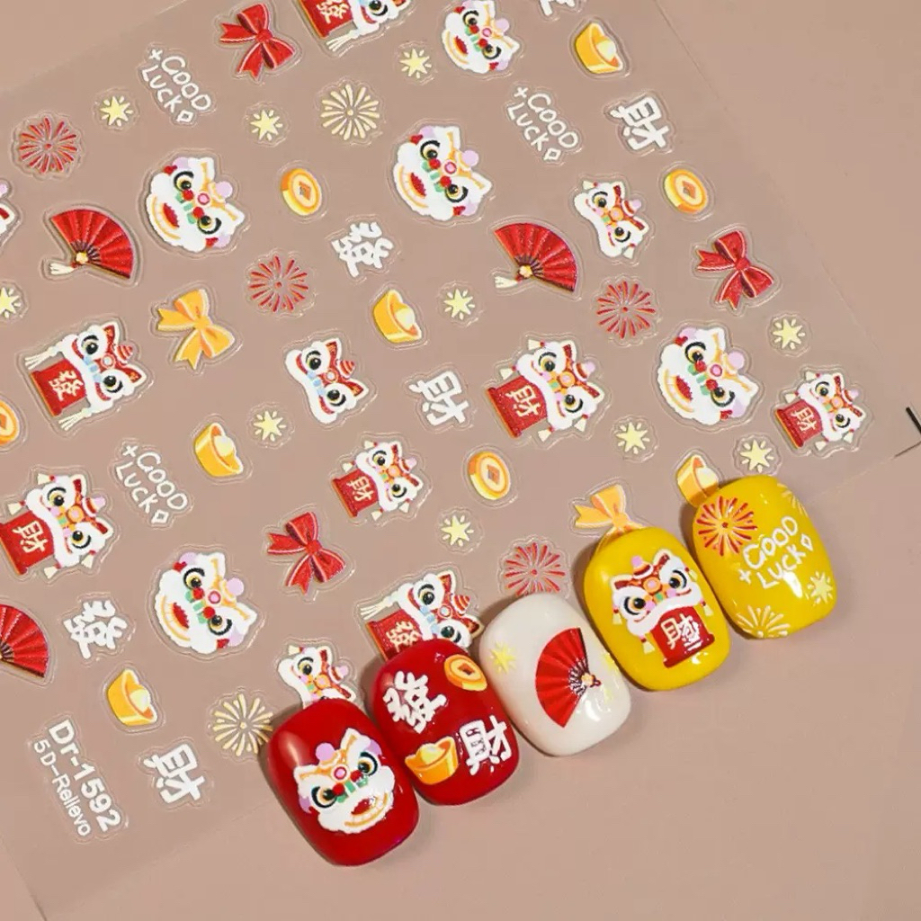 Sticker đầu lân DR-1592 dán trang trí móng nail 5D sticker tết 2026 ...