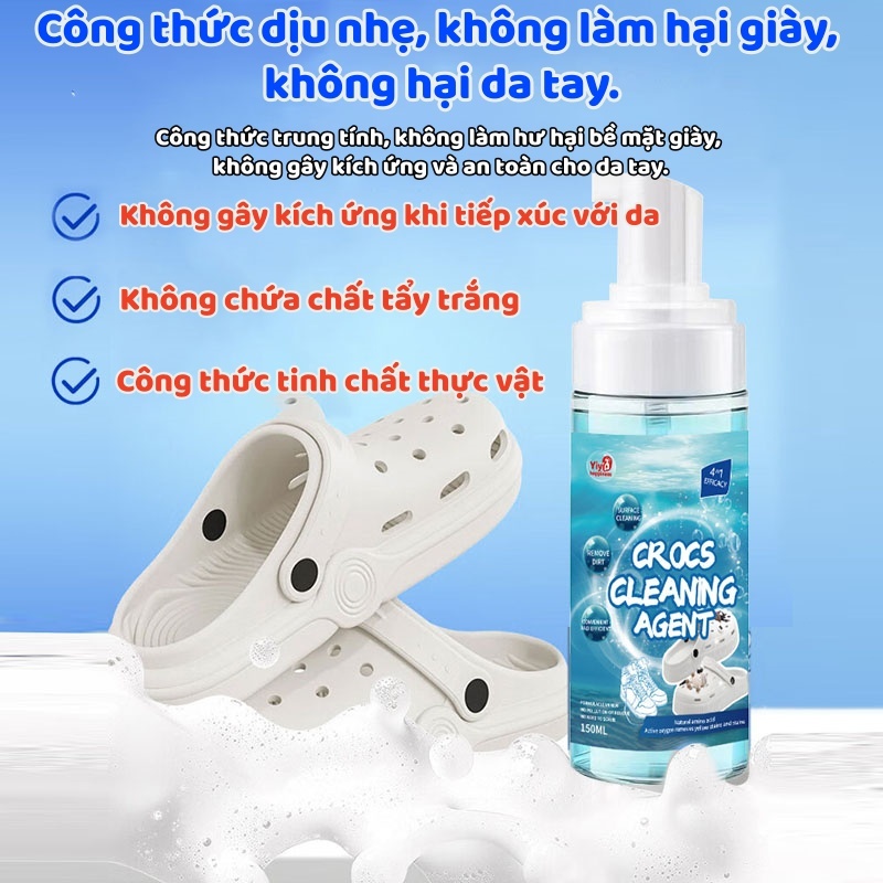 Nước tẩy rửa giày YiYi 150ml, xịt làm trắng, dùng cho giày thể thao, dép, ba lông và các vật dụng khác.
