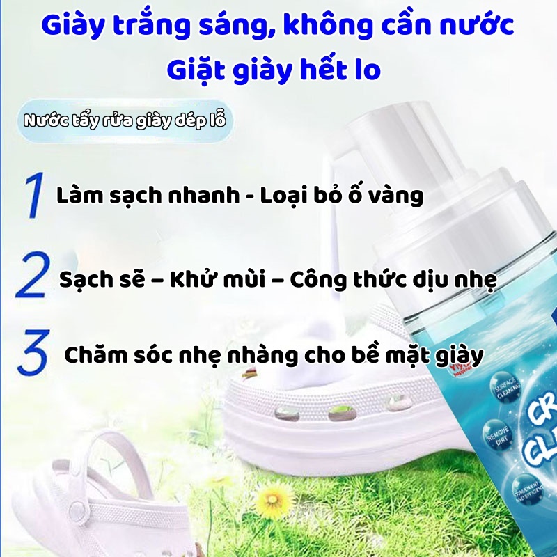 Nước tẩy rửa giày YiYi 150ml, xịt làm trắng, dùng cho giày thể thao, dép, ba lông và các vật dụng khác.
